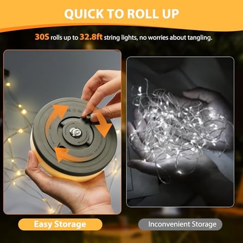 Camping String Lights, 4 in 1 Quick Storage 32.8FT 1PACK Warm & RGB