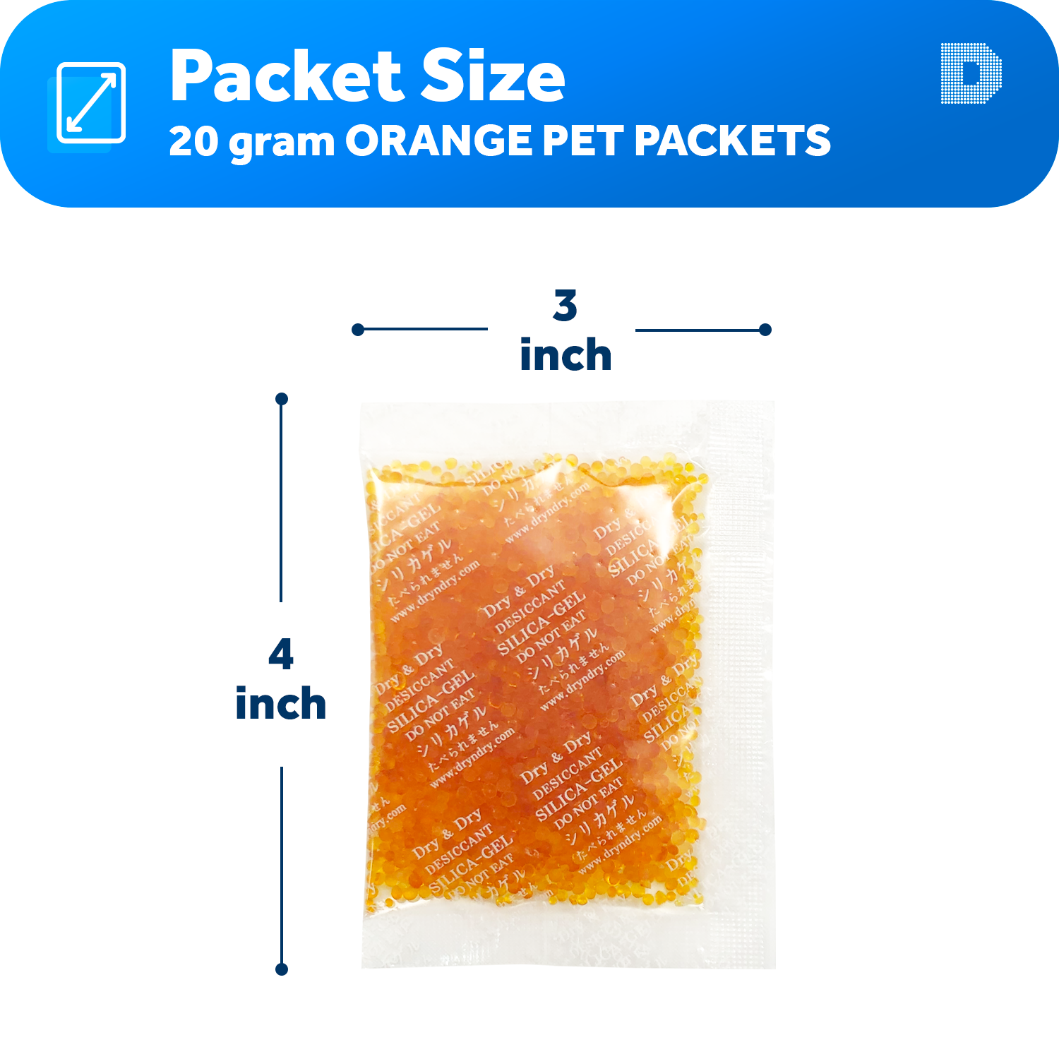 [12 Packs]20 Gram " Dry & Dry" Orange Indicating Silica Gel Packets - Reusable