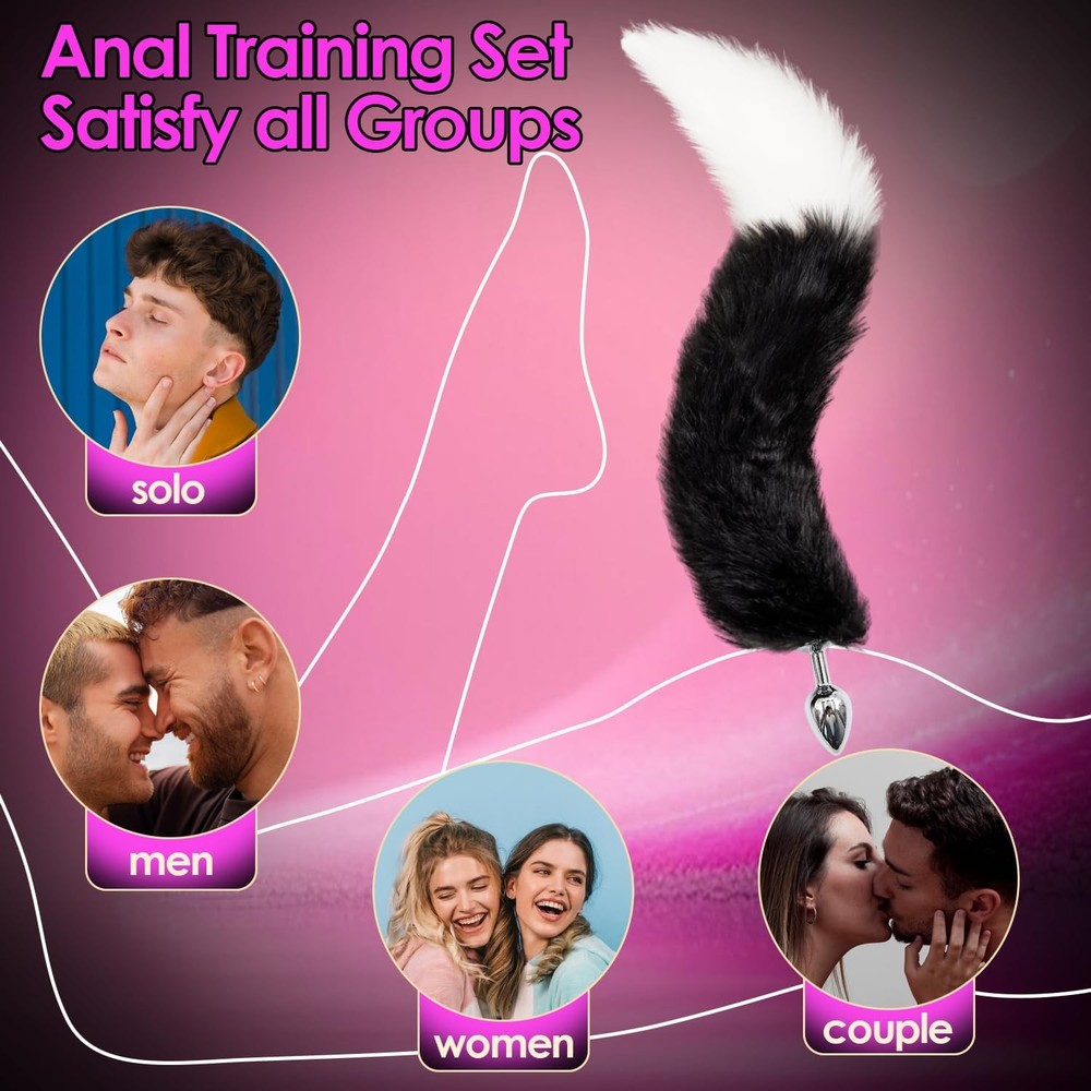 2PCS Anal Plug Vibrator Set – Remote Control Silicone Butt Plug & Fox Tail Met
