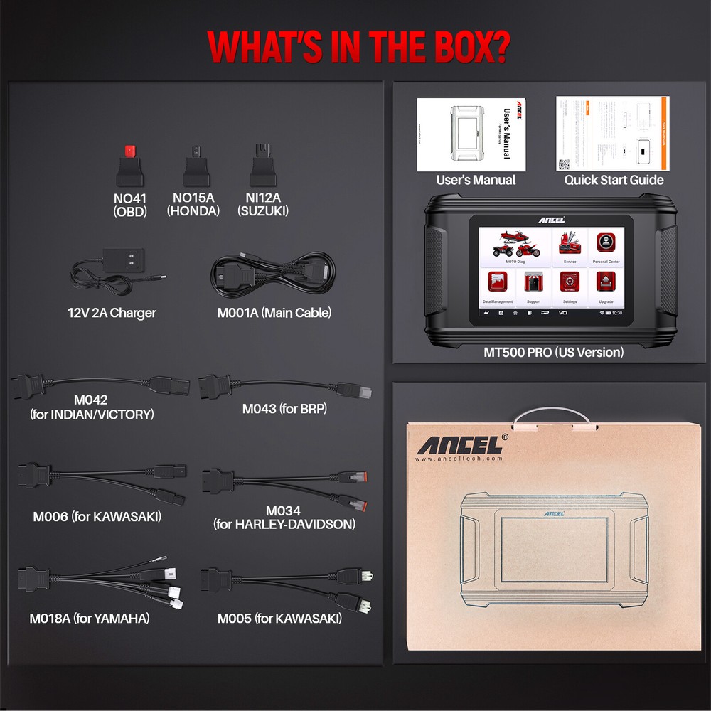 ANCEL MT500 Motorcycle All System Diagnostic Scan Tool OBD2 Scannner ECU Reset