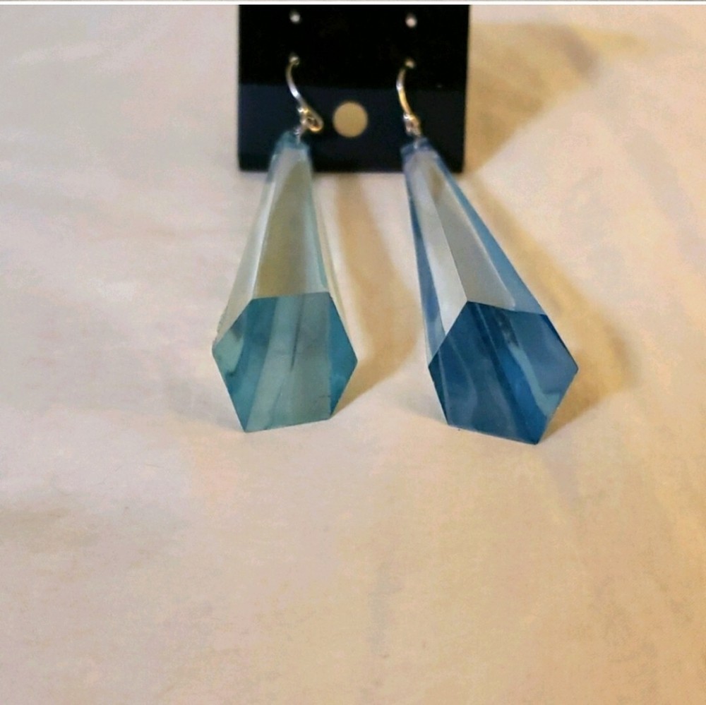 Blue Plastic "Ice" Dangle Earrings