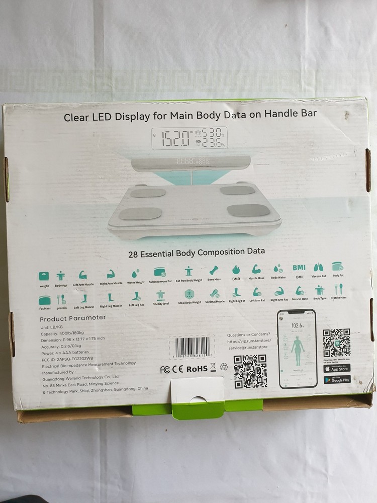 RunStar Smart Scale for 28 Body Composition Analysis Digital Display 8-Electrode