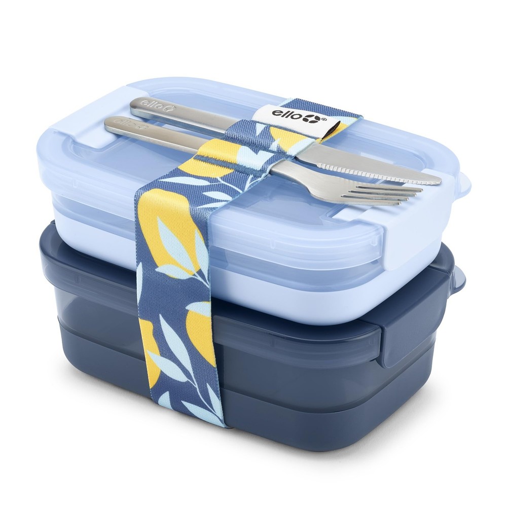 Ello 2-Pack Lunch Stack Plastic Food Storage Container 2 & 3 Cup, Blueberry