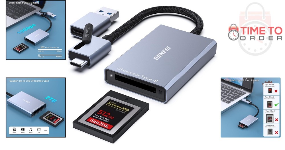 CFexpress Type B Card Reader USB 3.2 Gen 2 10Gbps USB-C/USB-A for Mac Windows...