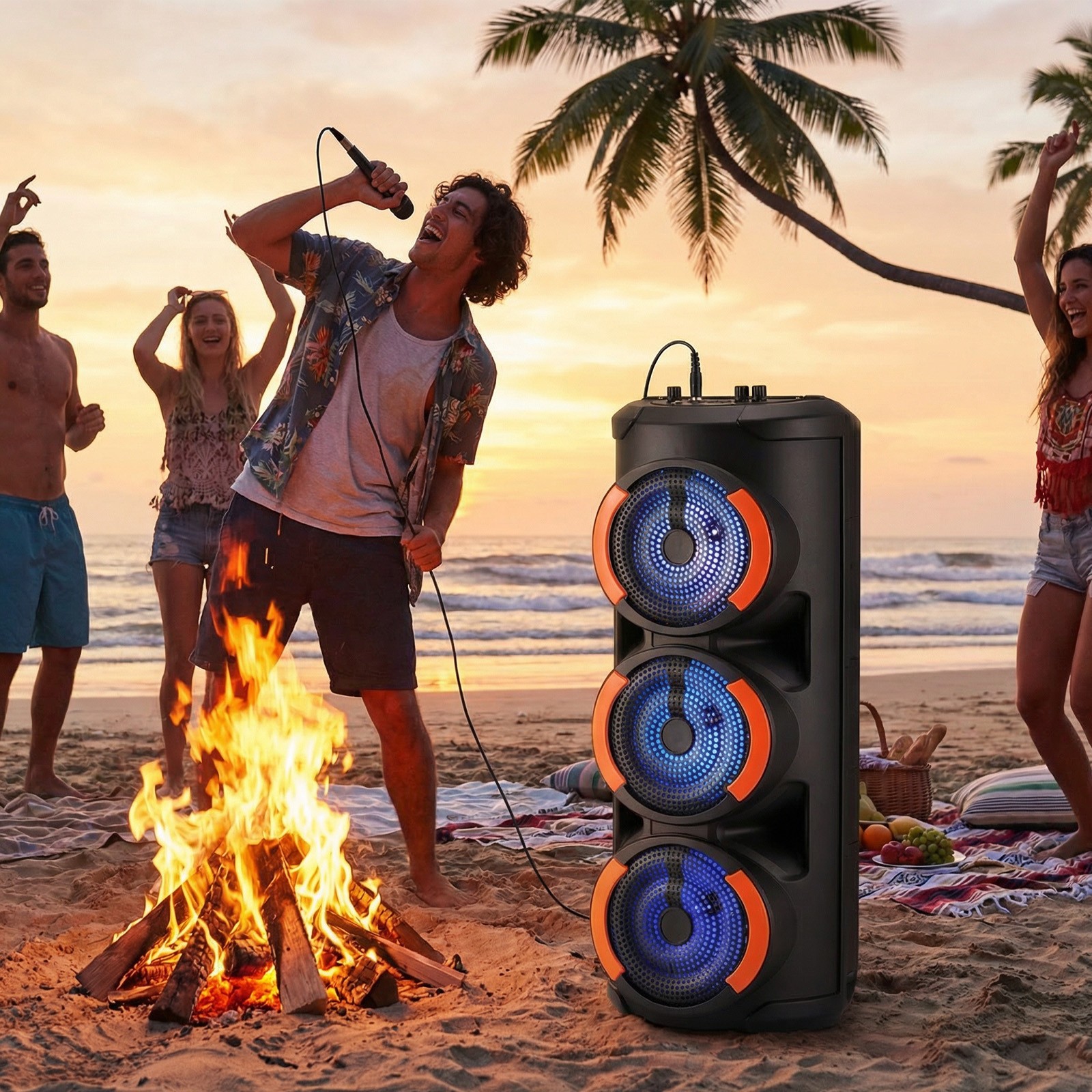 Portable Bluetooth Speaker Triple 6.5'' Sub woofer Stereo Sound System PA Party