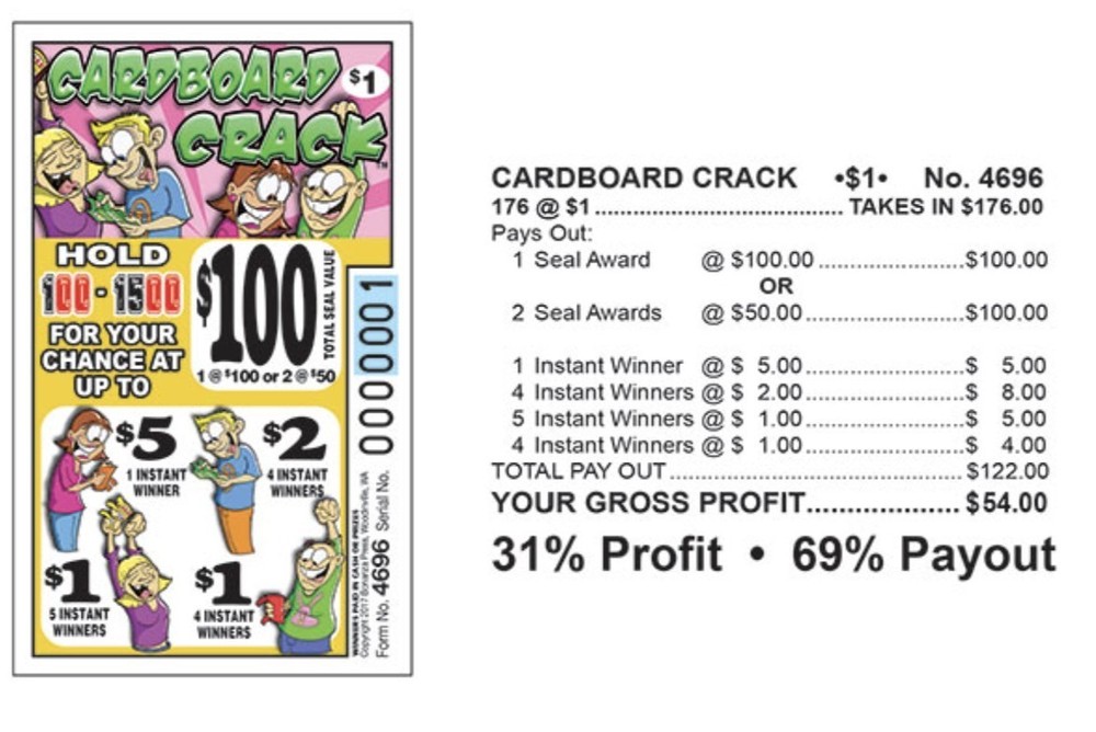 Pull Tab Tickets - Hard Card - Game - 6 Pack - Cardboard Crack - 176 ct ea