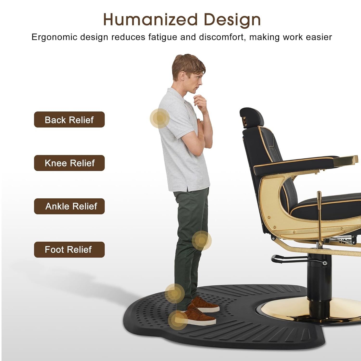 BarberPub Salon Mats for Hair Stylist, Anti Fatigue Barber Mat 1'' Thick 0085