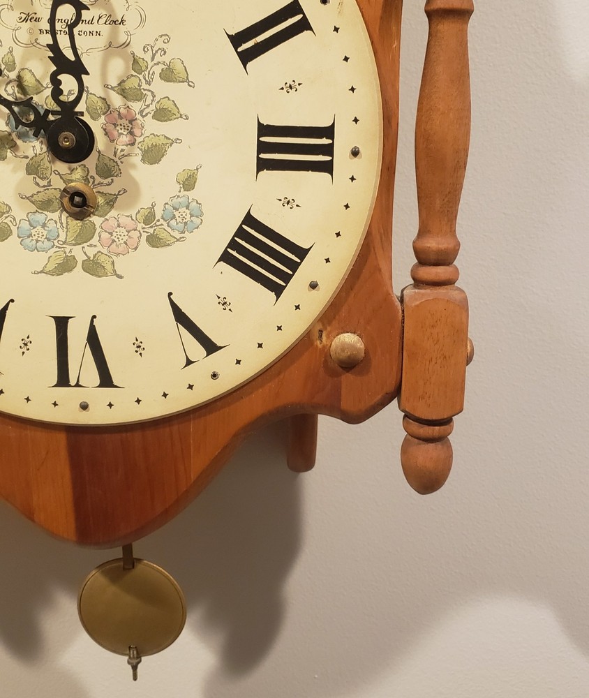 New England Clock Company Pendulum Driven Scroll Clock W/ Key.