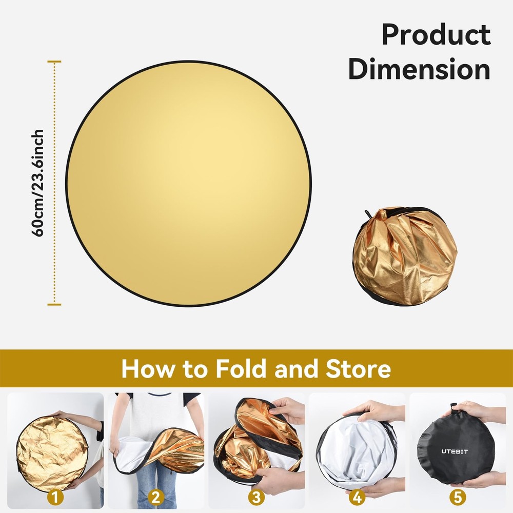 Light Reflector Stand Kit with Stand Diffuser 5 in 1 Collapsible Multi Disc w...