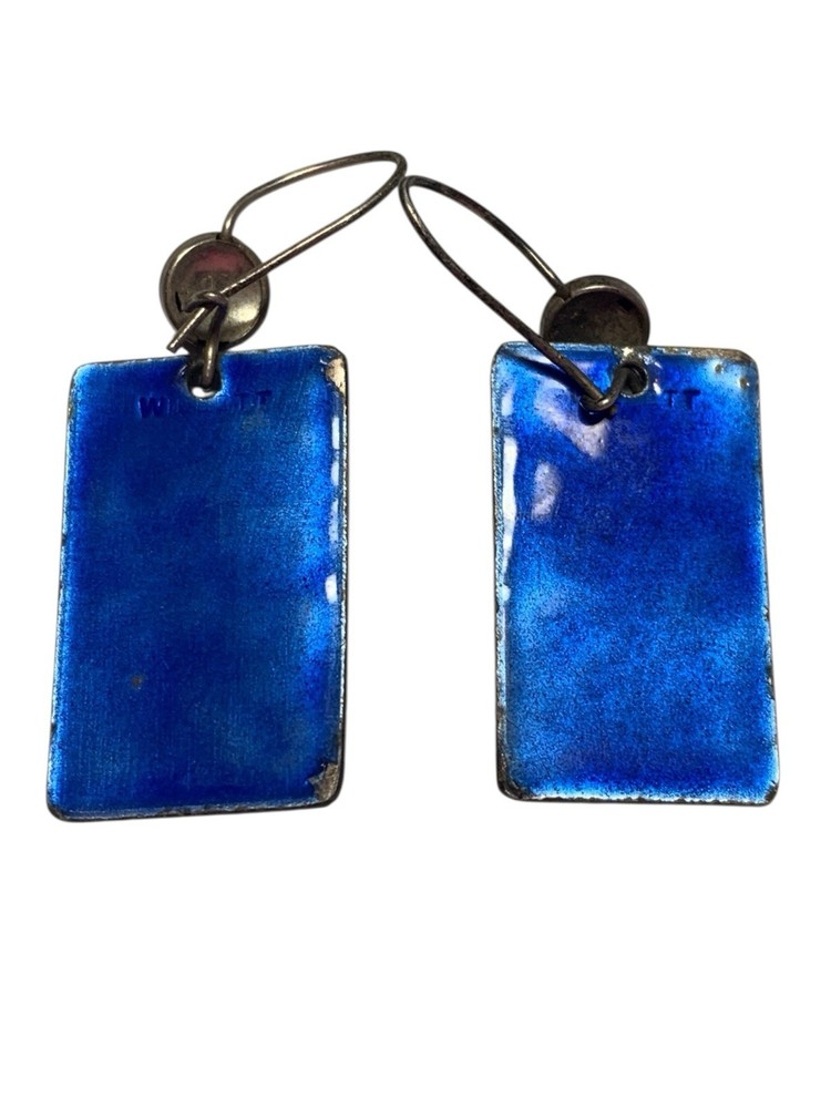 Handmade Blue Green Bubble Accent Rectangular Enamel Dangle Earrings