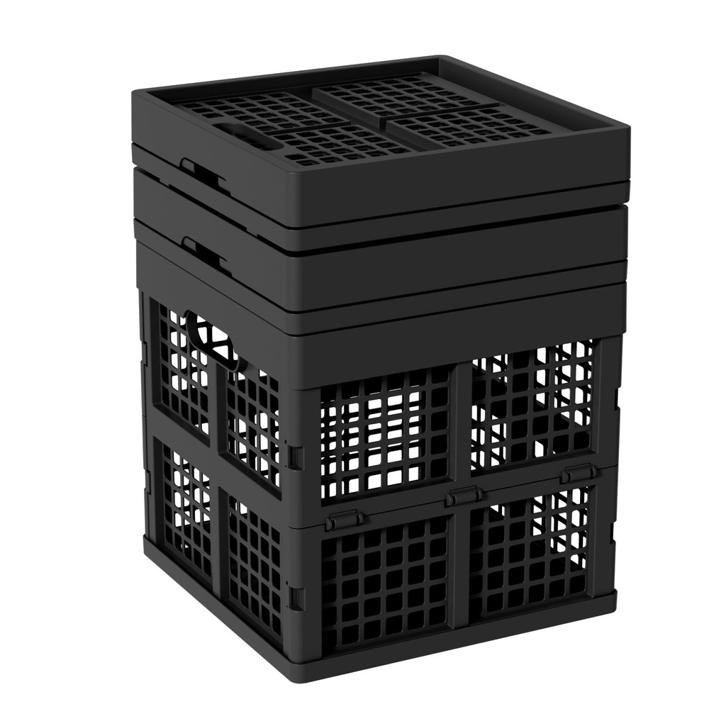 3 PCS Black 18 L Square Milk Crate Plastic Stackable Storage Utility Box
