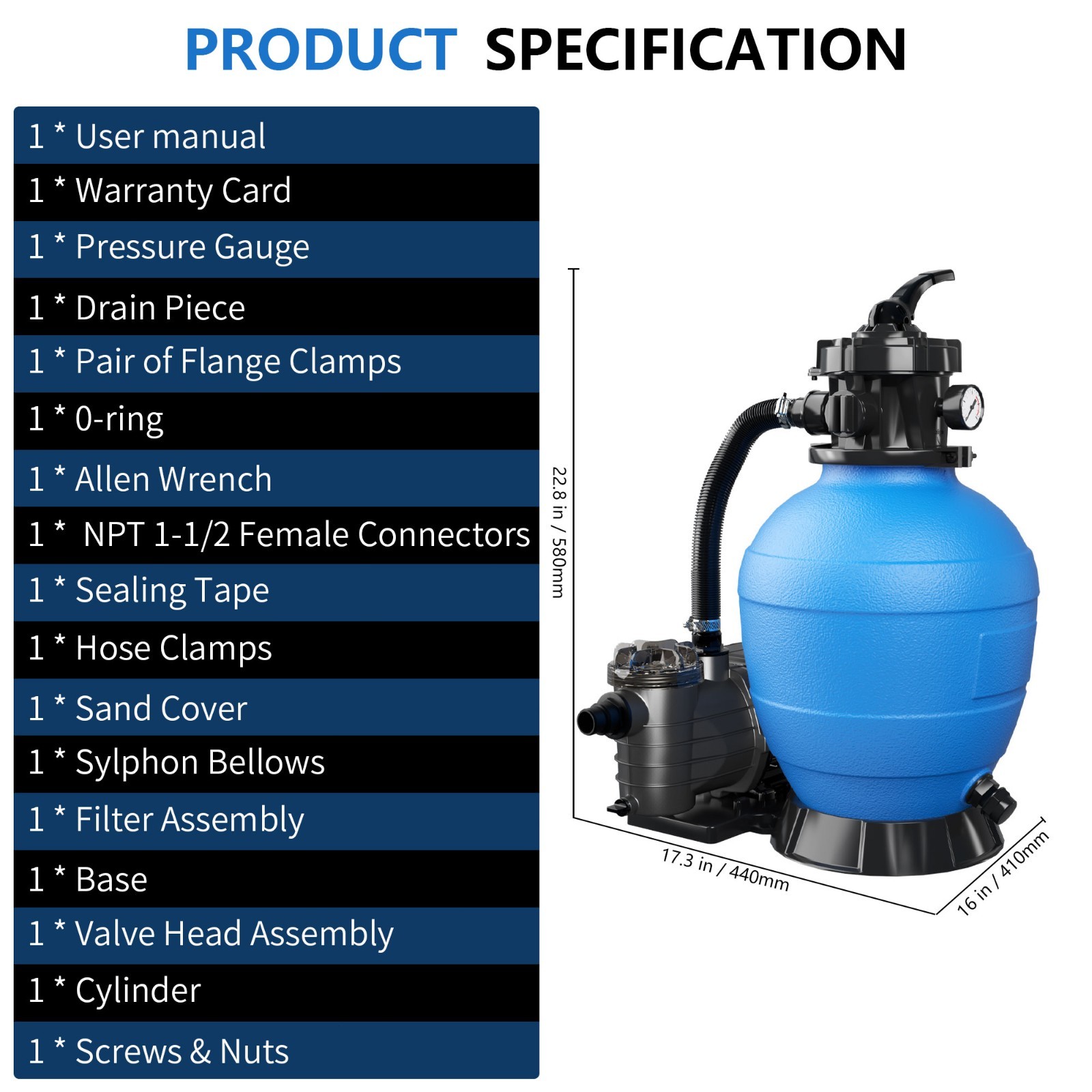 FOTING Pool Pumps Above Ground, 1HP 3800GPH Sand Filter Pump for Above Ground