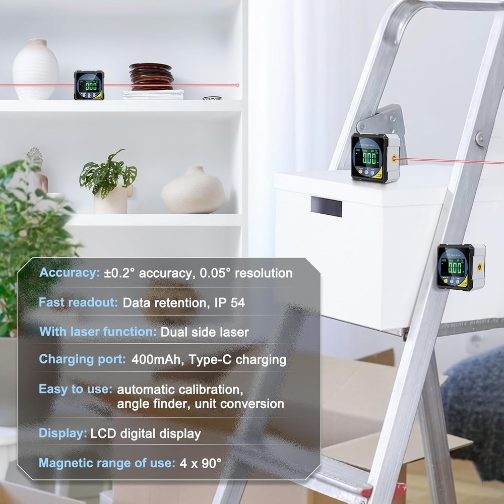 Type-C Rechargeable Laser Protractor with Versatile Measurements & Magnetic Base