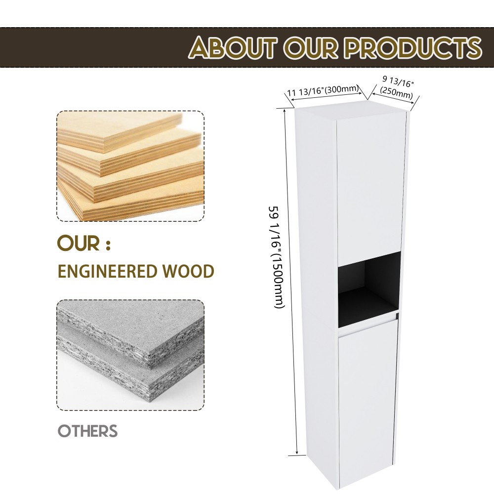 Bathroom Side Cabinet 2 Soft Close Doors Float Mounting Design