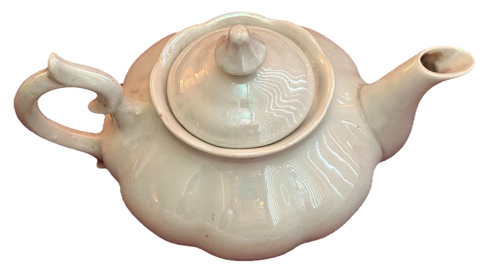 Vtg Limited Edition Saji White Iridescent Teapot Made in Japan Fancy China 5/402