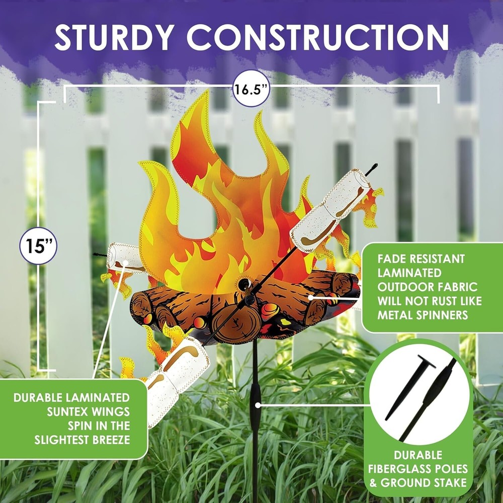 Campfire Marshmallows Whirligig Wind Spinner 16.5"