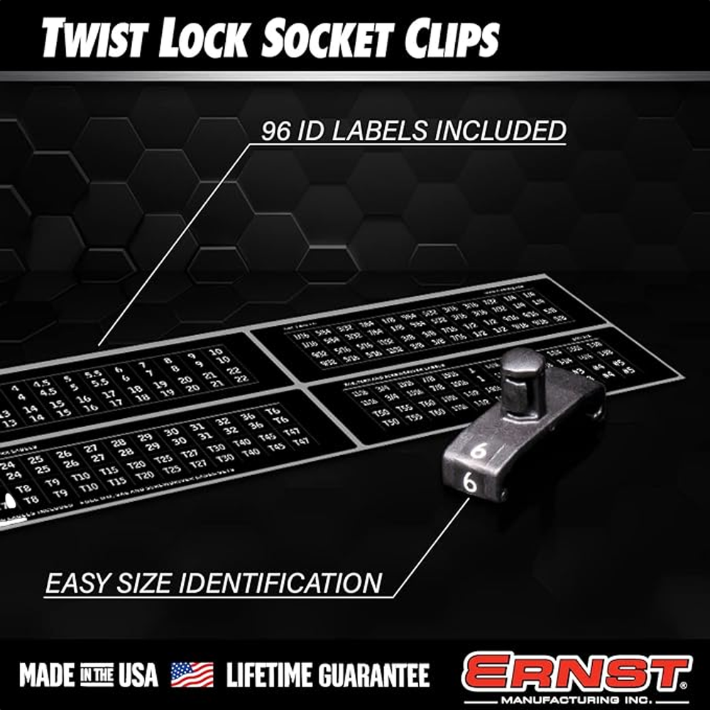 Ernst 8442 1/2" Twist Lock Socket Clips 17 Pack Black