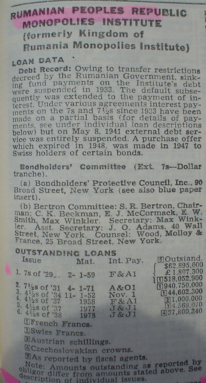 Kingdom of Romania 100 US$ Monopolies Inst. Gold Bond to Bearer uncanc. coupons