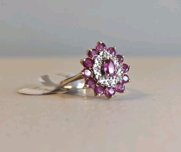 Tear Drop Pink 10k Gold Diamond Ring