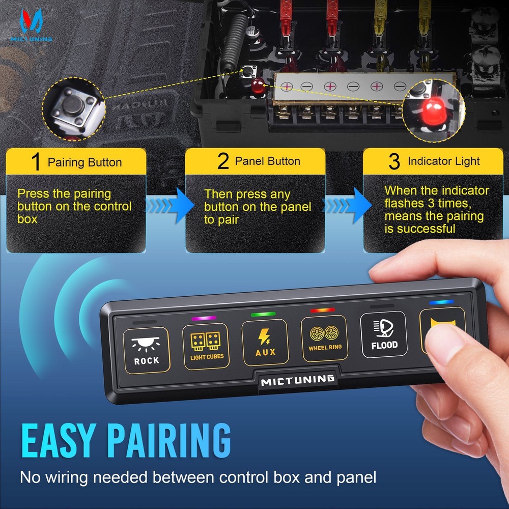 BB60 Wireless 6 Gang Switch Panel, Auxiliary LED Light Bar Switch Remote Control