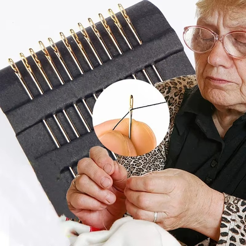 12pcs Self-Threading Sewing Needles for Easy Darning & Stitching - Sewing Access