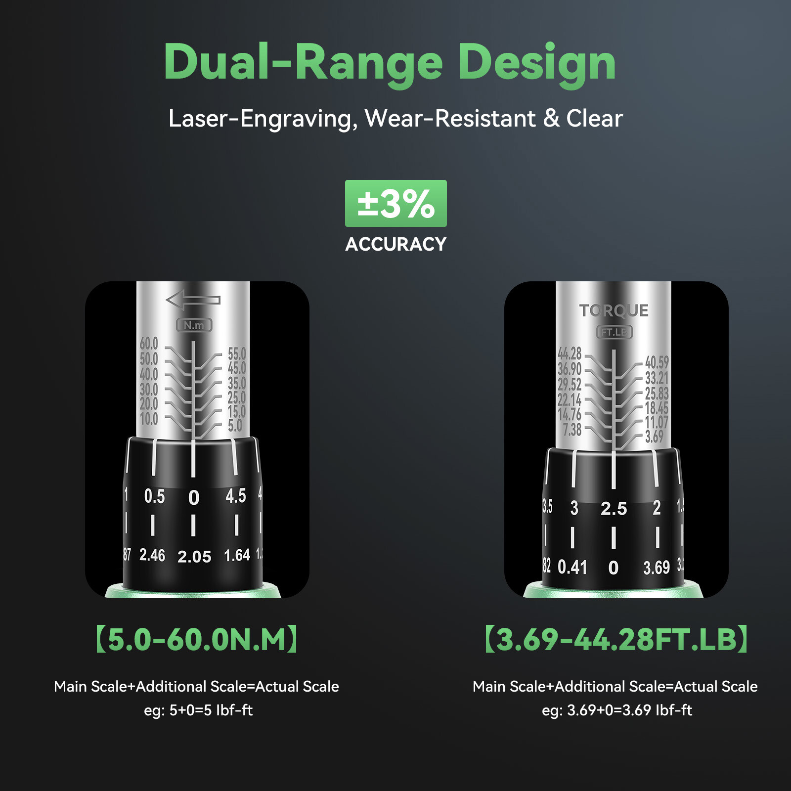 Torque Wrench Adjustable Torque Wrench 3/8" Drive 3.69-44.25 ft.lb/5-60n.m