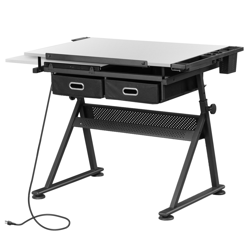 Drafting Table Drawing Adjustable Craft Desk Tabletop with Stool & Drawers White