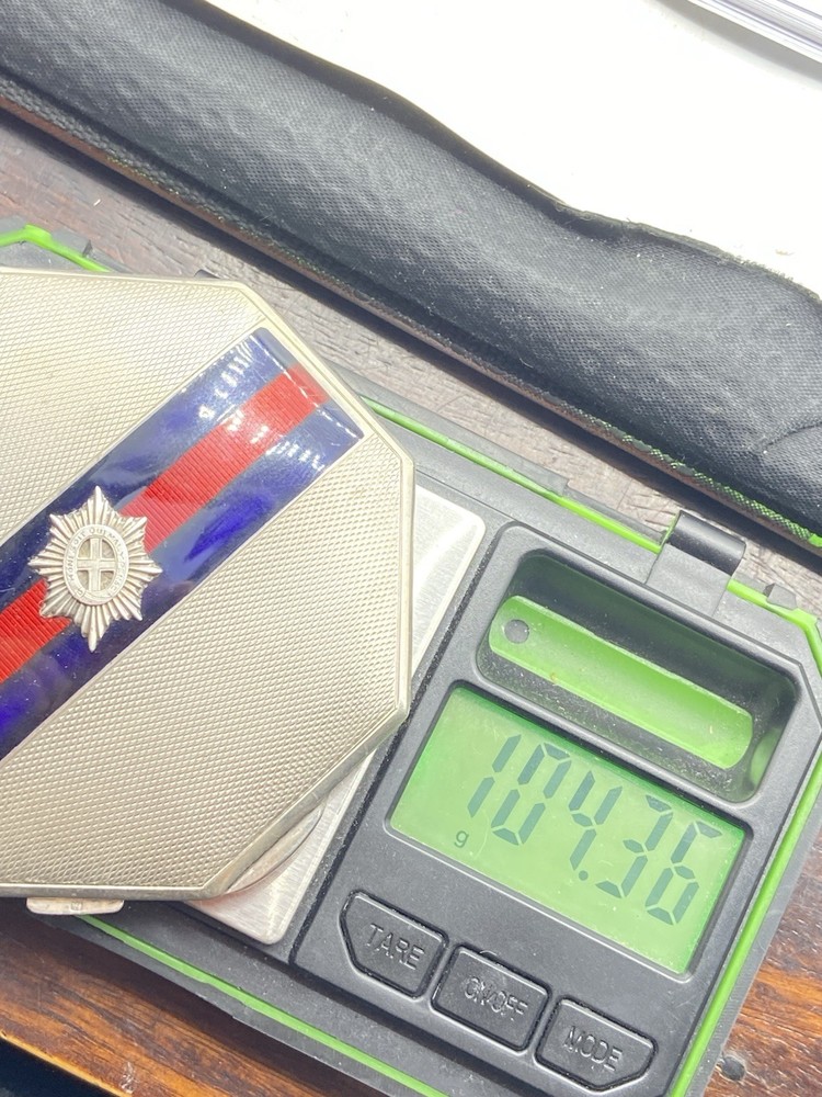 WW2 Silver Hallmarked & Guilloché Enamel Coldstream Guards Sweetheart Compact