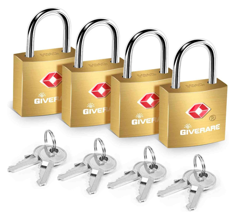 4 Pack TSA Travel Luggage Locks with Keys, Solid Brass Padlocks, Gold