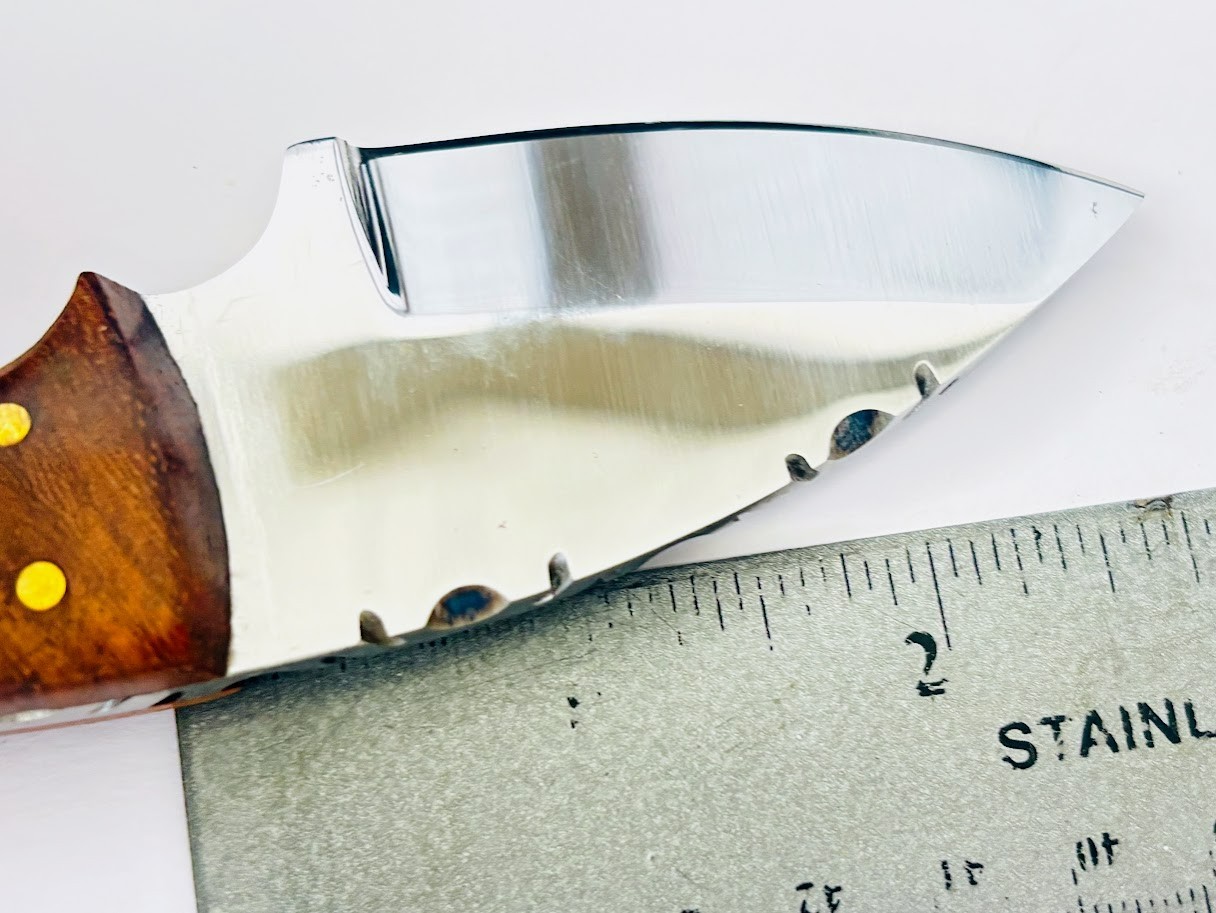 Small Skinning Knife Mirror Finished Blade 6" Fixed Blade Knife & Leather Sheath