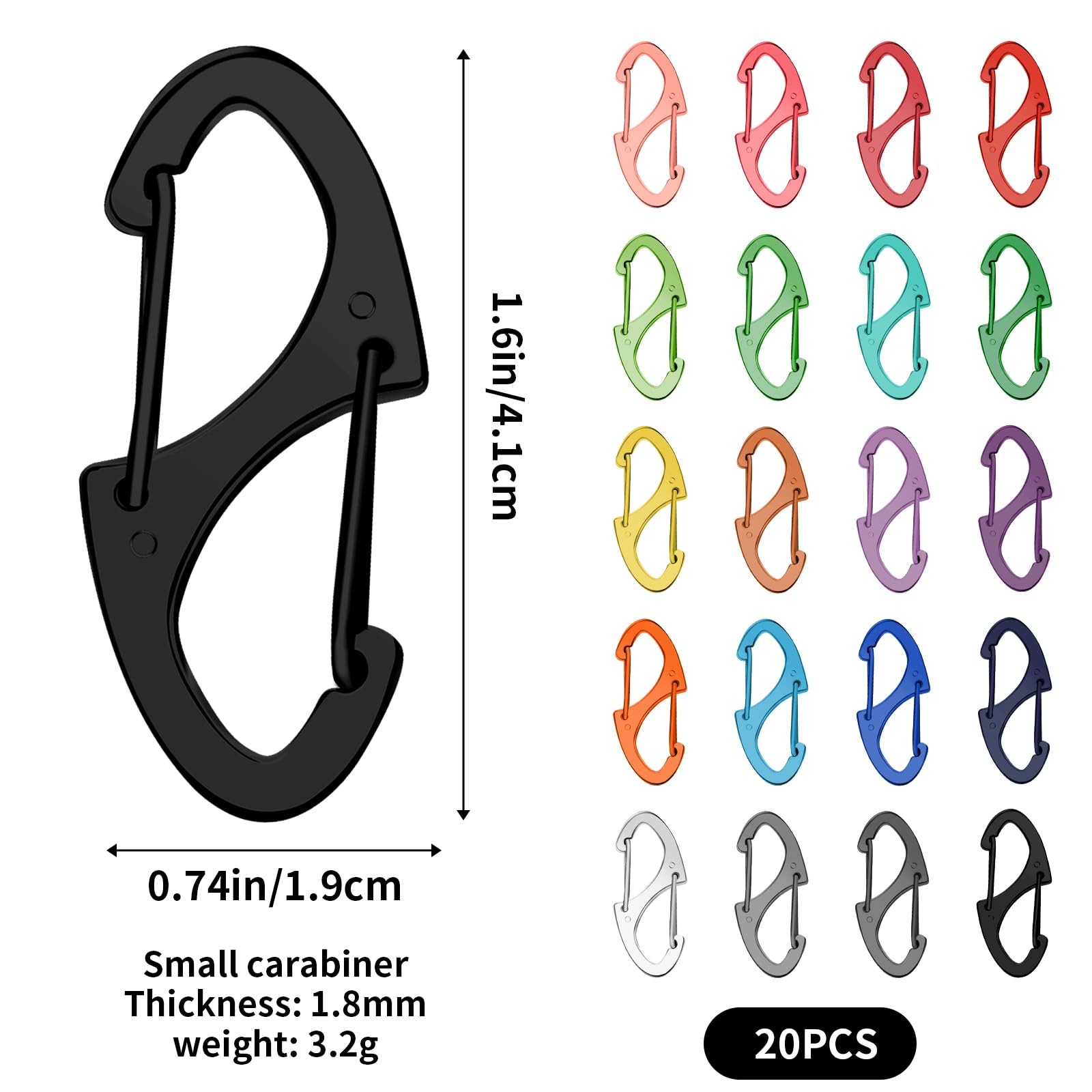20 PCS Aluminum Carabiner Clips 1.6 Inch D Clips Ring Small Carbineers Keycha...