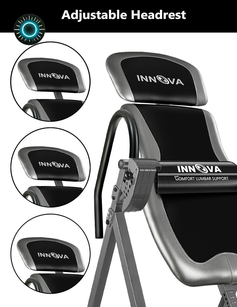 Innova Inversion Table with Adjustable Headrest Reversible Ankle Holders 300 lb