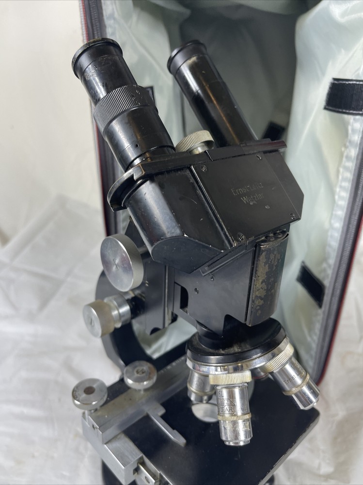 Vintage Ernst Leitz Wetzlar Germany Binocular Microscope With Soft Case