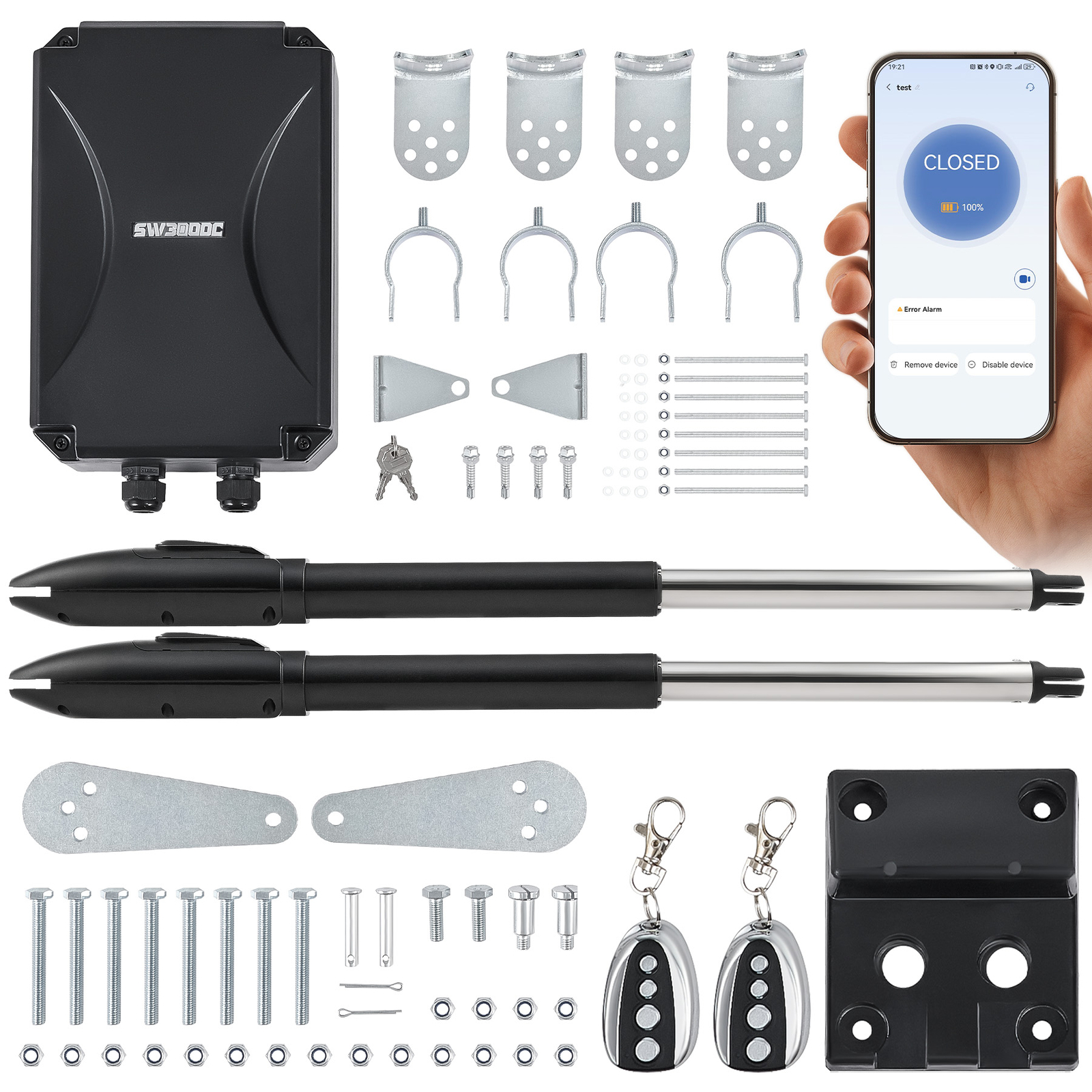 CO-Z Automatic Gate Opener Kit for Dual Swing Gate up to 660lb with Remote