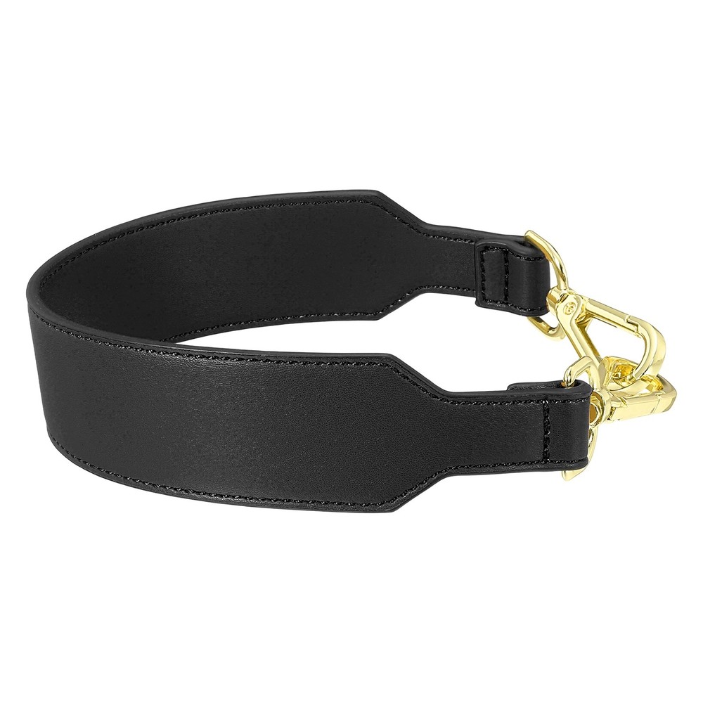 16 Inch Leather Purse Strap, Plain Pattern with Light Gold Buckle, Black