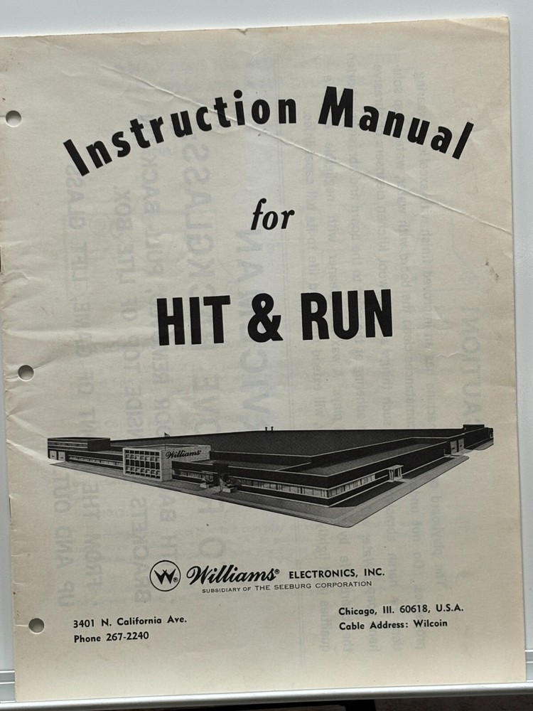 ORIGINAL-WILLIAMS-HIT & RUN-INSTRUCTION MANUAL-SCHEMATICS