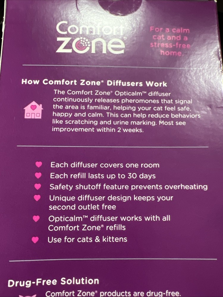 Comfort Zone 1 Diffuser & 2 Refills Multi-Cat Calming Kit Opticalm Diffuser