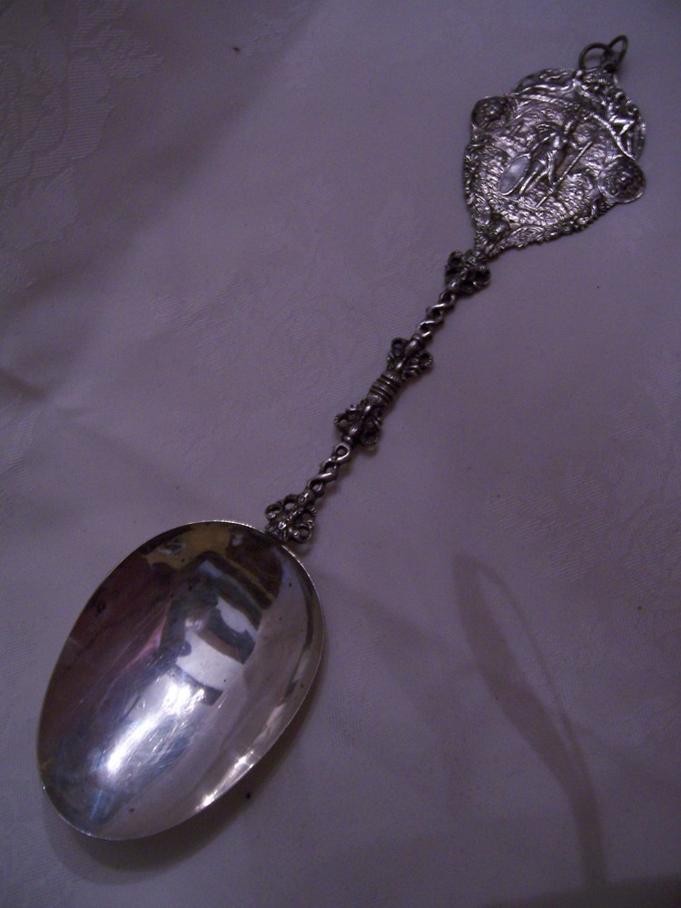 ENORMOUS HALLMARKED ORNATE DUTCH SOLID SILVER SERVING FORK & SPOON SET 396 grams