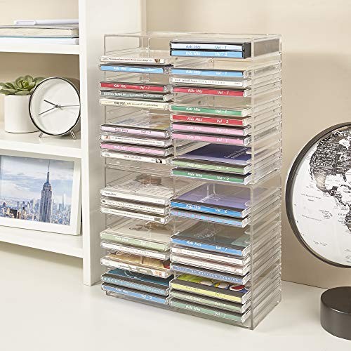 Stackable Clear Plastic CD Organizer with Rubber Feet | Rectangular Jewel