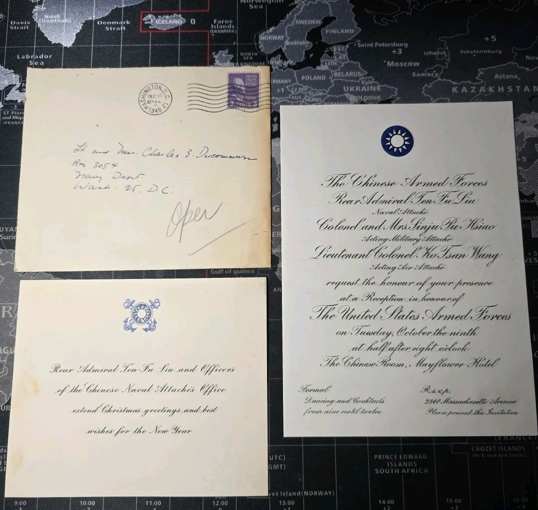 The Chinese Armed Forces Invitation World War 2 Admiral Ten Fu Liu to US Admiral