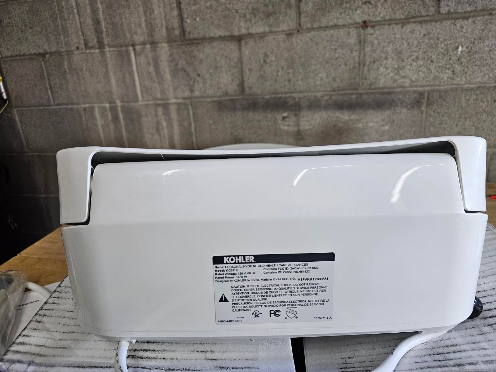 Enlongated Kohler C3-325 28119-0 Bidet Toilet Seat Heated w/ Remote