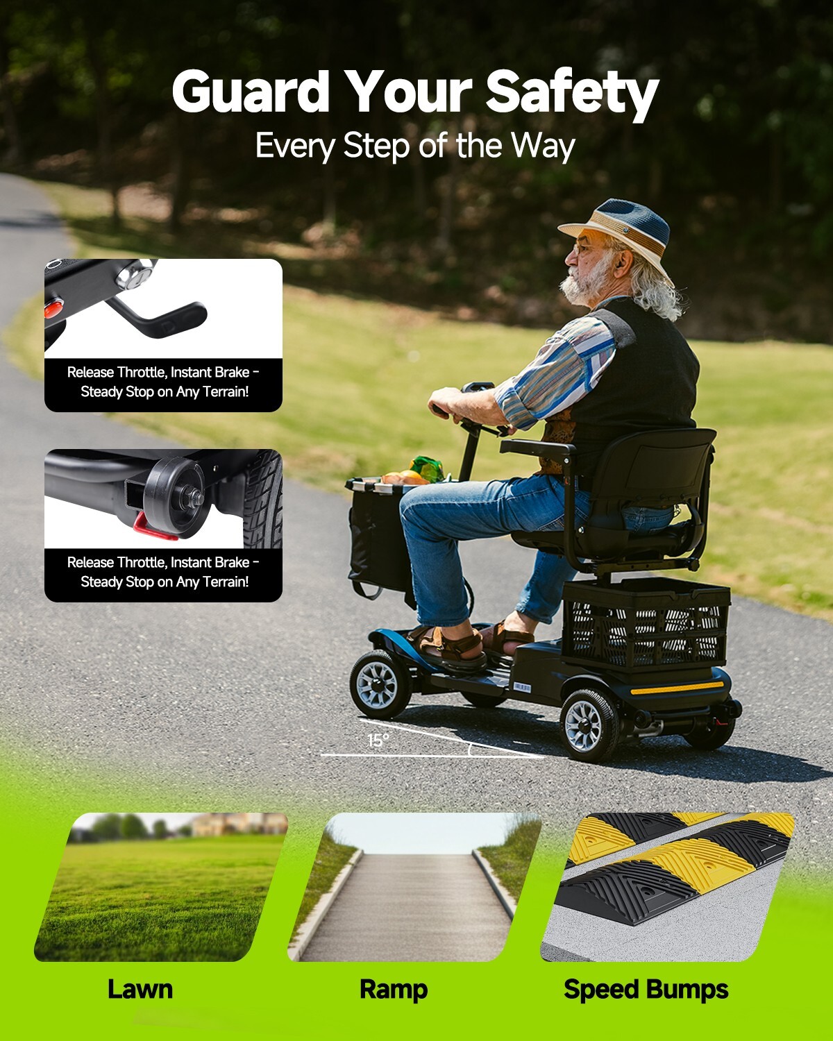 Mobility Scooters for Seniors Foldable with Dual Detachable Baskets 23 Miles
