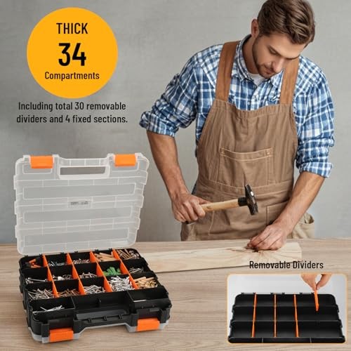 Mini Tool Box Organizer, Plastic Small Tool Box with Dividers, Double Side