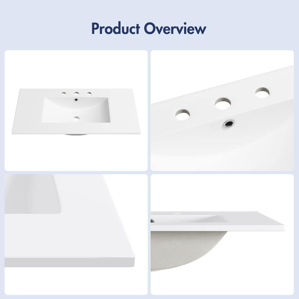 Eridanus Tucson 36"x18" Vitreous China Vanity Top White Single Sink 3-Hole 8"