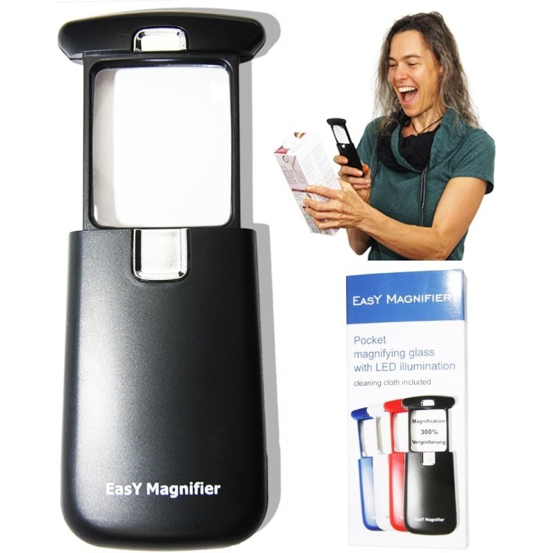 Small Pocket Magnifying Glass 3X with LED Light For Reading Fine Print US Stock