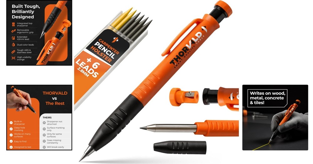 Retractable Carpenter Pencil with Finger Grip - Ideal for Construction Projects