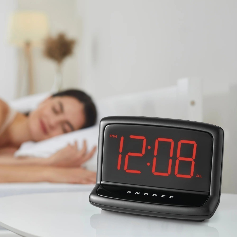 Large 1.4" LED Digital Alarm Clock with Deep Sleep Function Black Electric