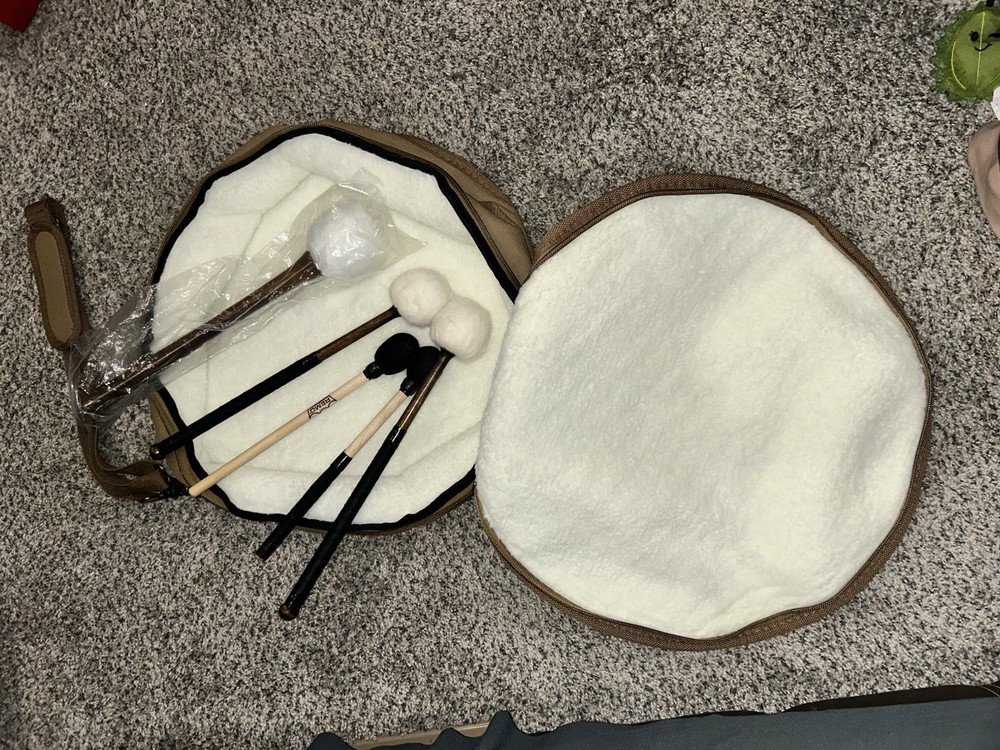 McBride Tan Fur Lined buffalo drum case with 5 mallets bundle