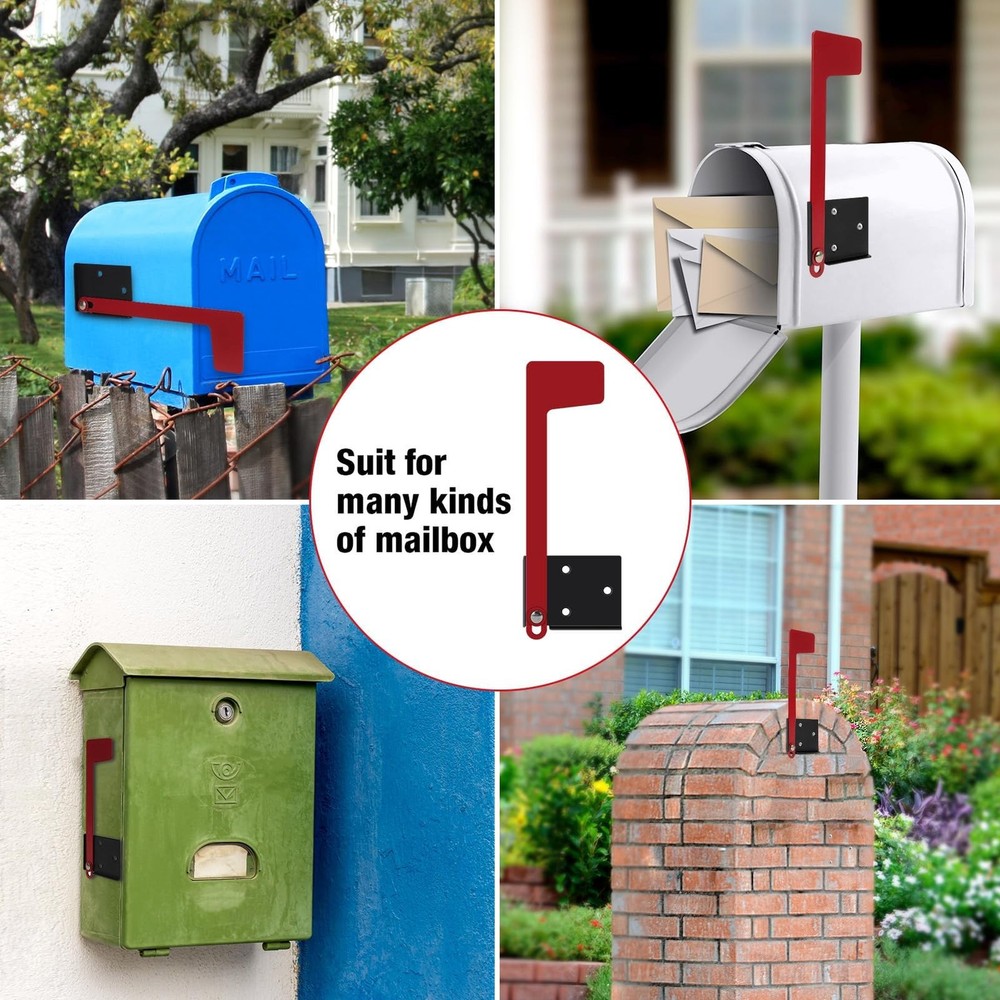Merear Mailbox Flag Replacement Kit, Galvanized Steel for Mailbox, Red