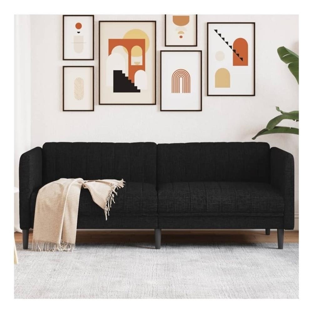 Bowery Hill 3-Seater Rectangular Durable Sofa in Black Polyester